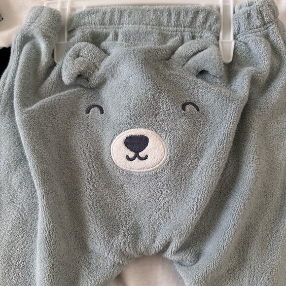 NWT Carters Pastel Green 3Piece Set Hooded Jacket Bear Face Bodysuit Pants Sz 9M - Picture 2 of 11